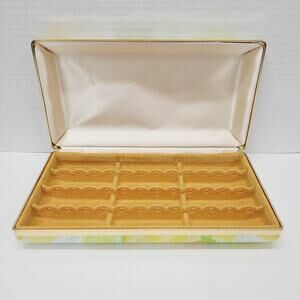 Vtg Mele Jewelry Box Earring Organizer Travel Hard Clamshell Case Yellow Floral